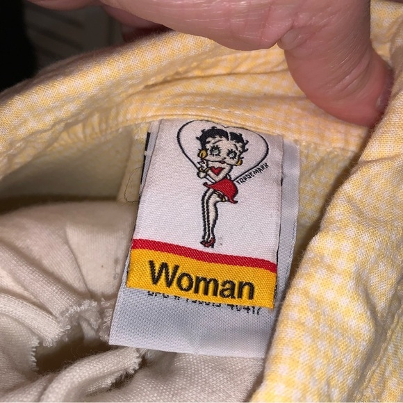 Vintage Betty Boop Embroidered short sleeve button down Shirt Yellow - Picture 3 of 7